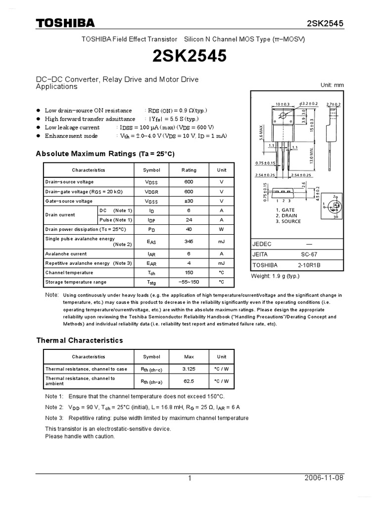 2SK2545 MOSFET Datasheet Overview | PDF | Reliability Engineering ...