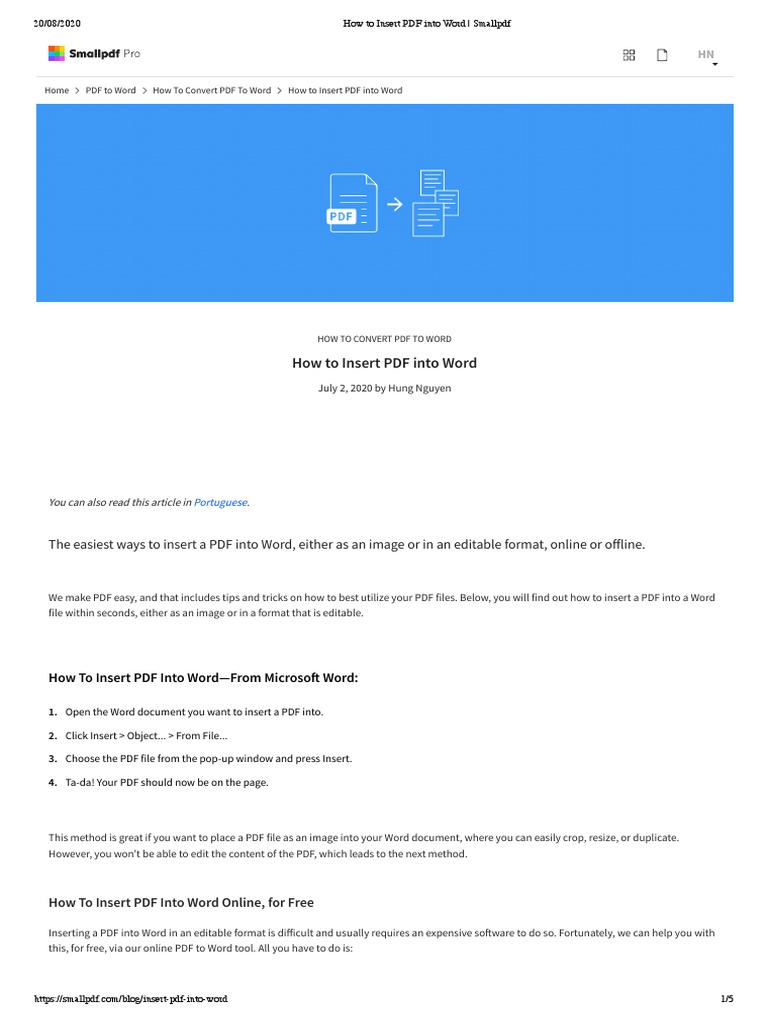How To Insert PDF Into Word Smallpdf | PDF | Microsoft Word | Computing