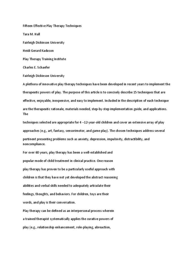 Fifteen effective play therapy techniques pdf therapy play therapy