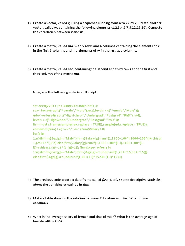 R Data Analysis and Functions Guide | PDF | Matrix (Mathematics ...