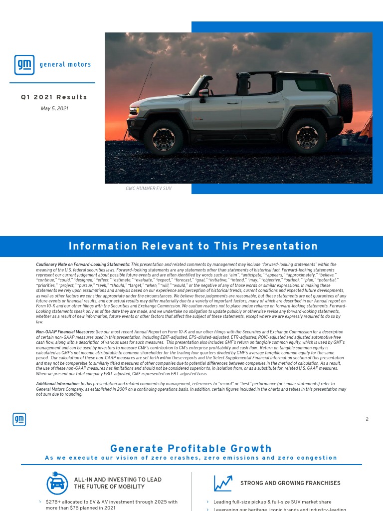 GM 2021 Q1 Earnings Presentation PDF General Motors Net