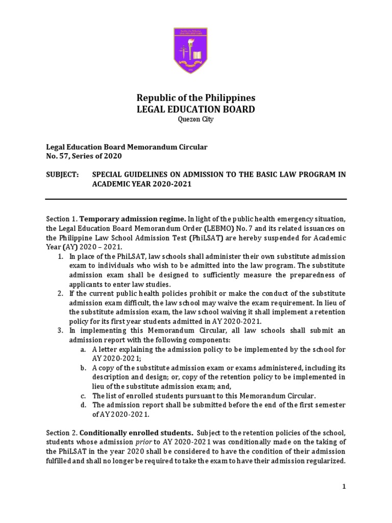 LEBMC 57 Law School Admission Guidelines AY20!21!1 PDF Law School