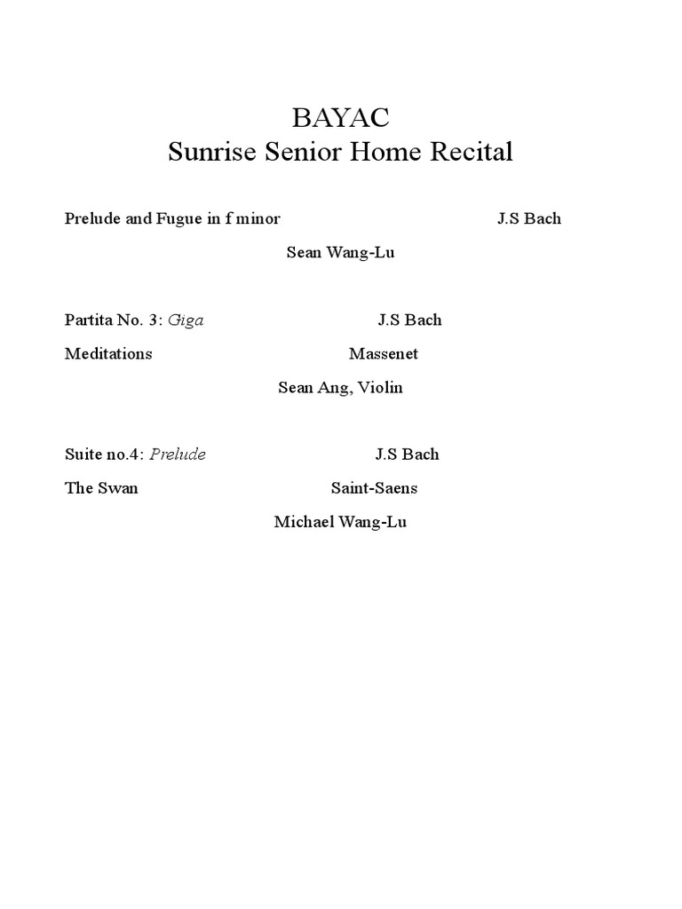 Sunrise Senior Home Recital Program | PDF