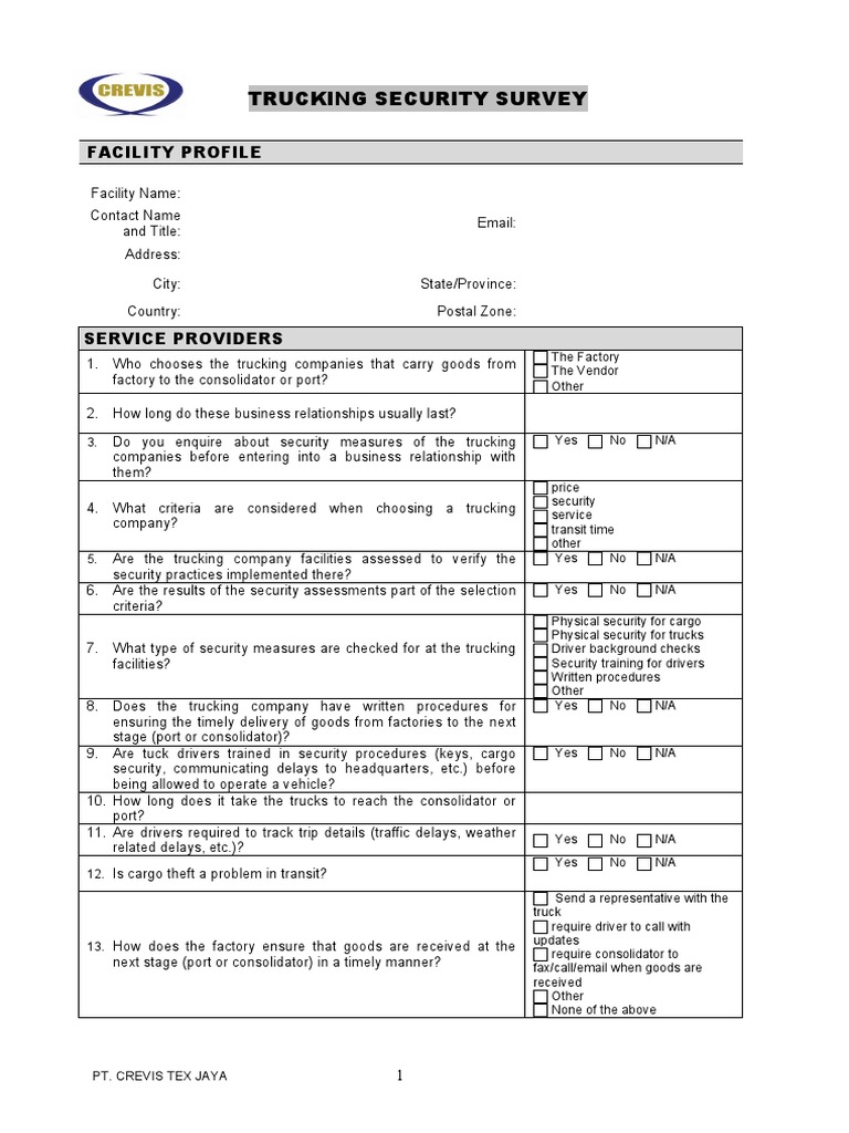 Trucking Security Survey Facility Profile PDF Truck Driver Road
