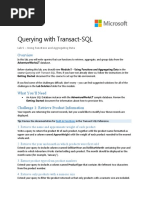 Querying With Transact-SQL: Lab 5 - Using Functi Ons and Aggregati NG Data