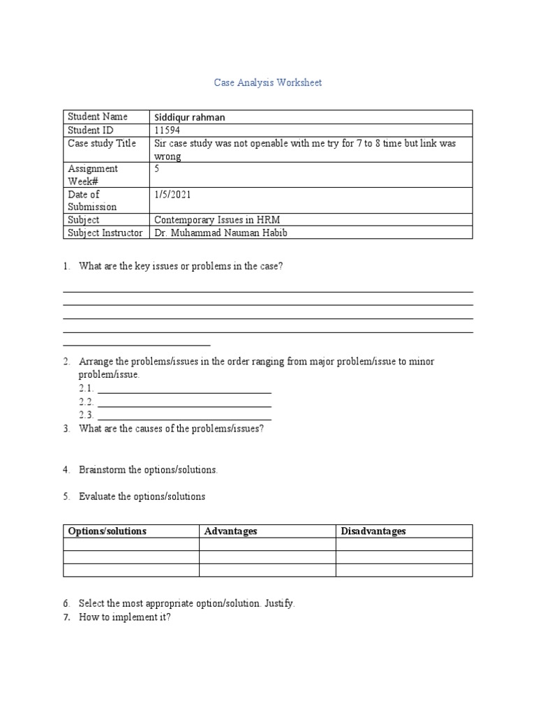HRM Case Analysis Worksheet | PDF