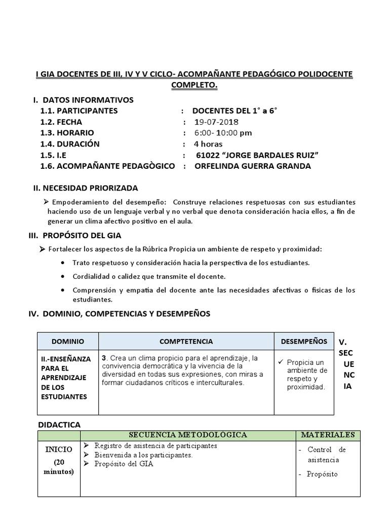Gia - Propicia Un Ambiente de Respeto y Proximidada - Julio | PDF ...