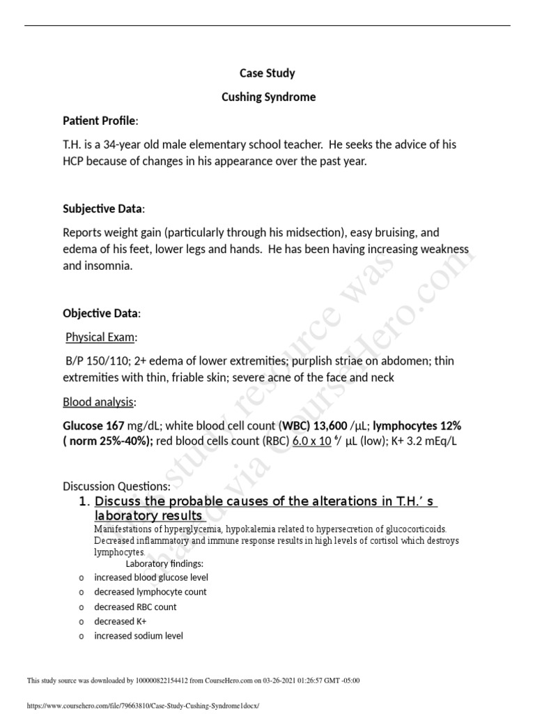 Cushing Syndrome Case Study Analysis | PDF | Glands | Endocrine System
