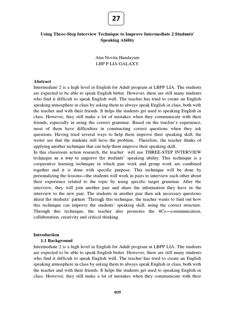 Enhancing Speaking Skills with 3-Step Interview | PDF | Fluency | Question