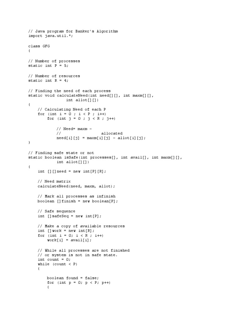 Deadlock Using Bankers Algorithm In Java