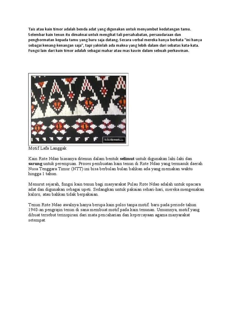 Motif dan Makna Kain Tenun Rote Ndao | PDF | Seni & Disiplin Bahasa ...