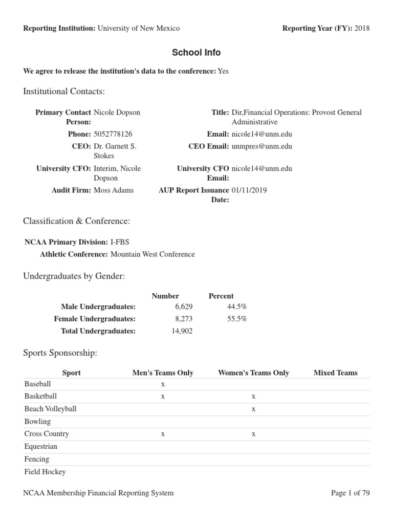 UNM NCAA Financial Report FY 2018 | PDF | National Collegiate Athletic ...