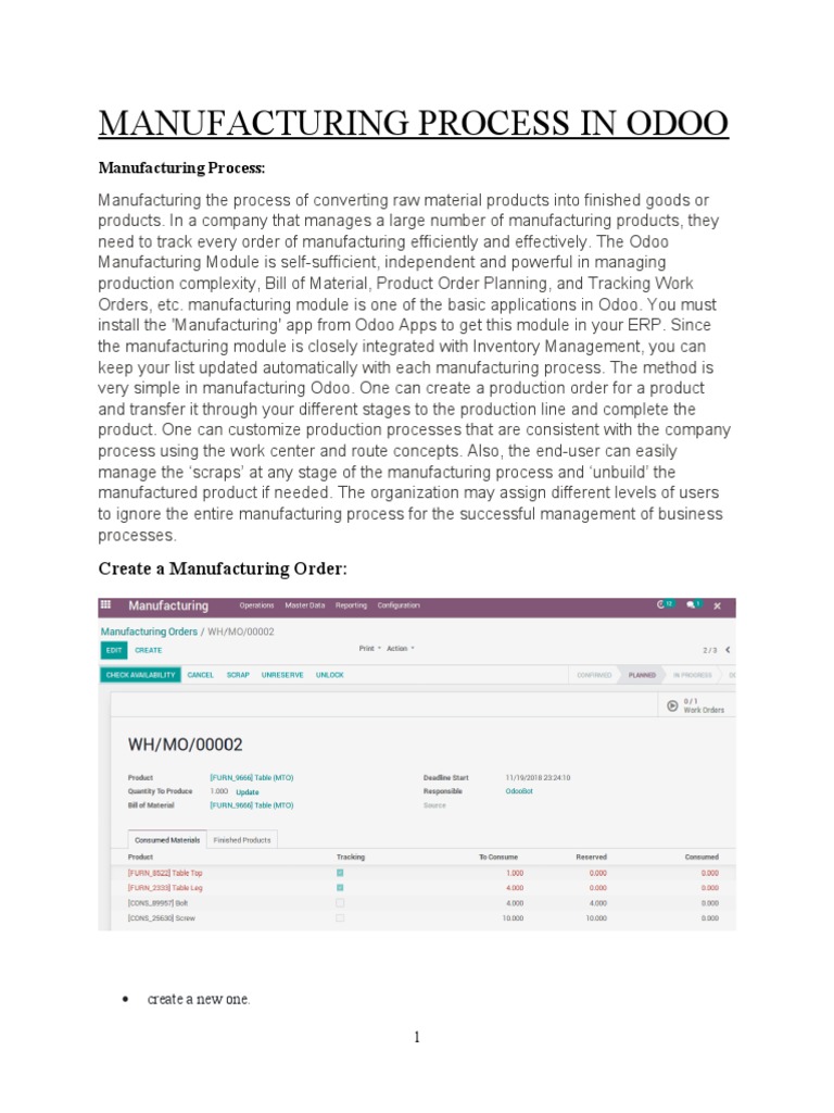 Odoo Manufacturing Process Overview | PDF | Inventory | Information Age