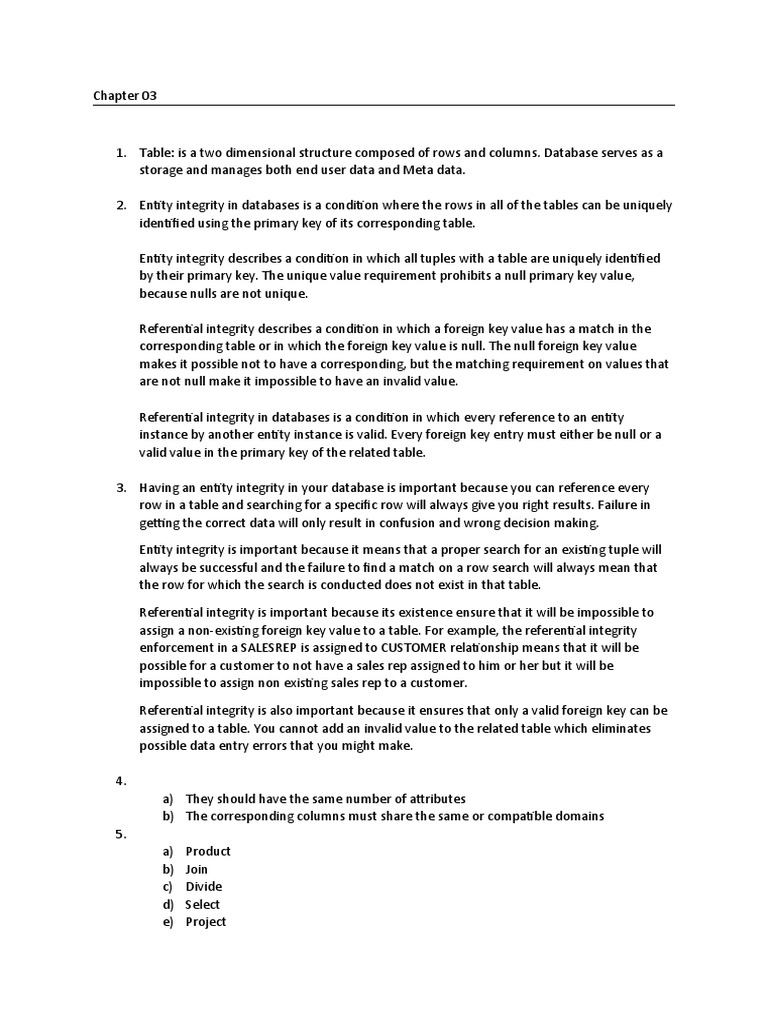Database Integrity: Entity & Referential | PDF | Table (Database ...