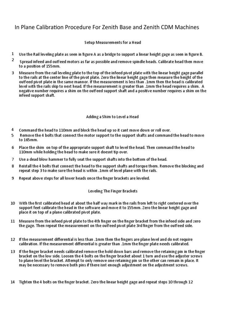 In Plane Calibration Procedure For Zenith Base and Zenith CDM Machines PDF Screw Calibration