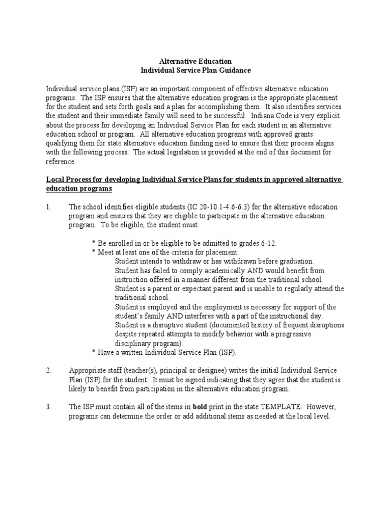 Alternative Education Individual Service Plan Guidance | Download Free ...