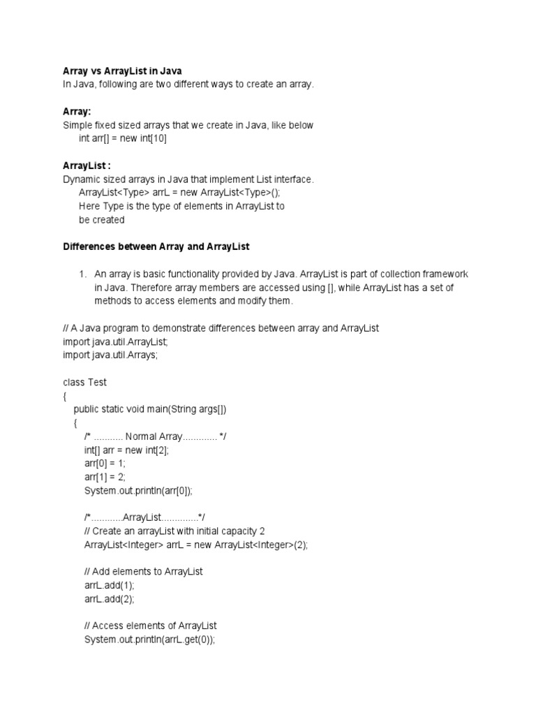 Array Vs Arraylist | PDF | Array Data Structure | Object Oriented ...