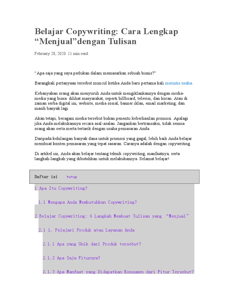 Panduan Lengkap Belajar Copywriting | PDF