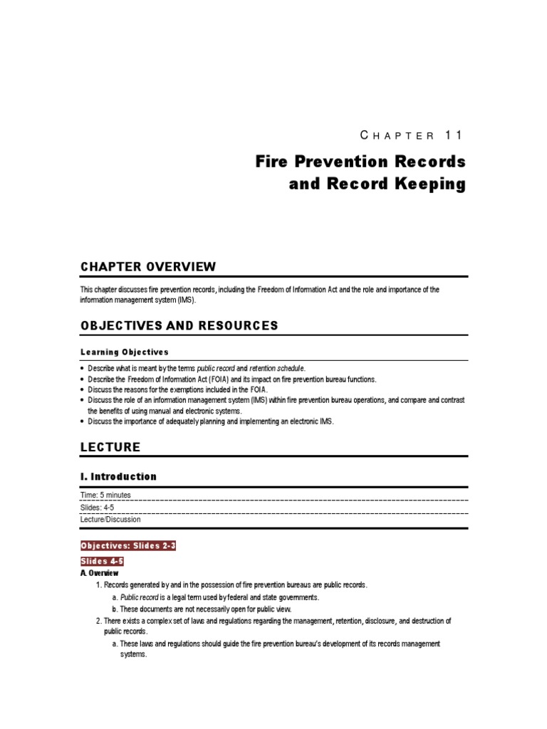 Fire Prevention Records and Record Keeping Chapter Overview PDF