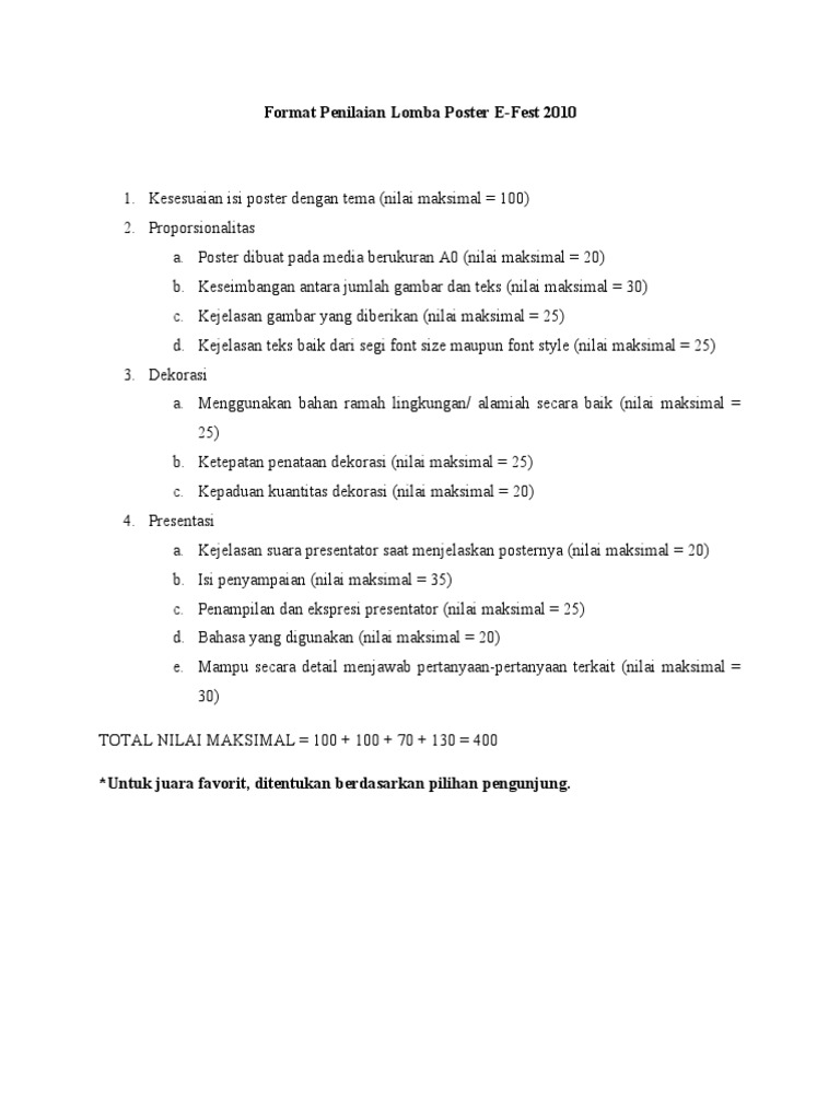 Format Penilaian Lomba Poster E Fest 2010