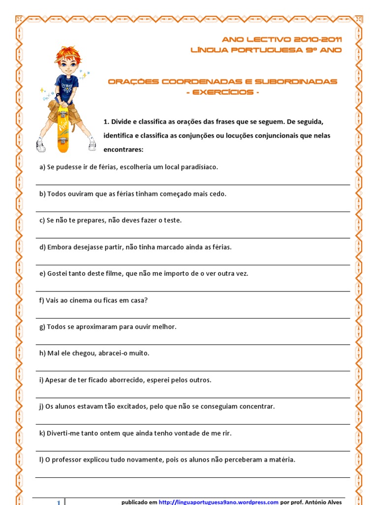 Exercícios de Orações Coordenadas e Subordinadas | PDF | Lazer