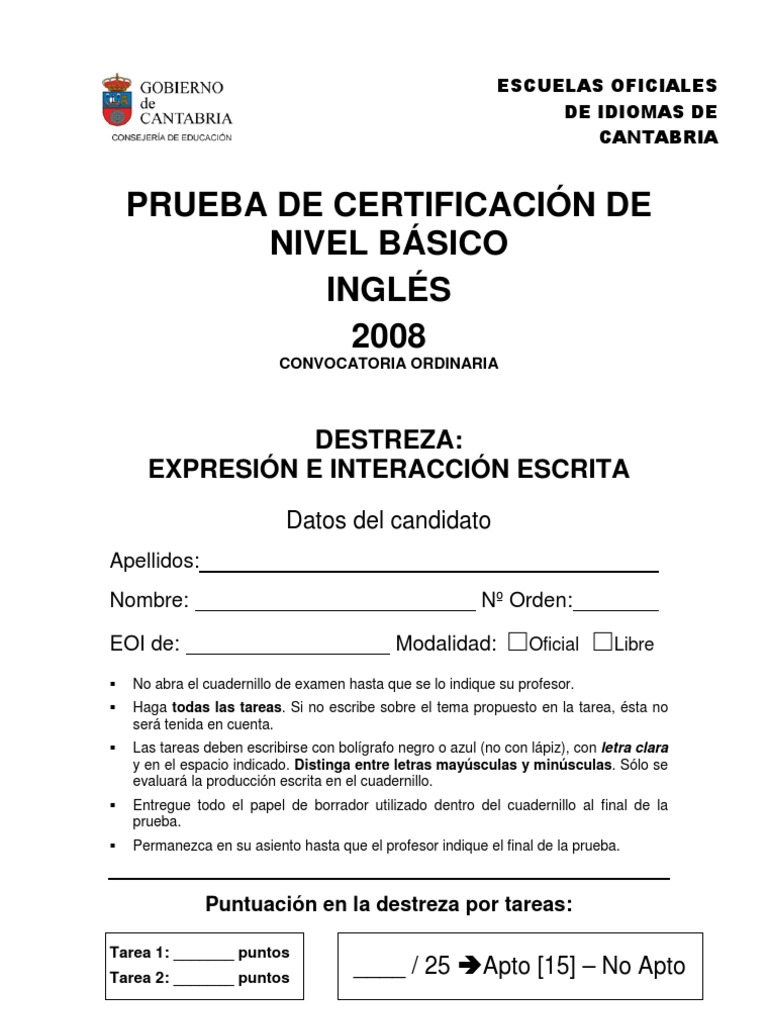 Examen De Ingles Basico Gratis Online