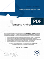 Certificat de Absolvire - Profesor in Online - Tomescu Andreea