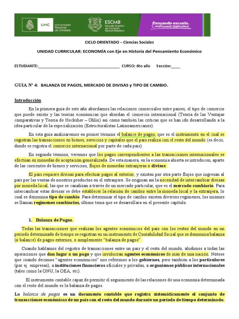 Guia 4 Balanza de Pagos y Tipo de Cambio | PDF | Tipo de cambio ...