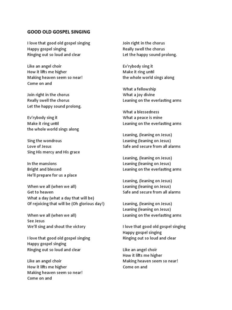 lyrics good old gospel singing | pdf | jesus | religious belief