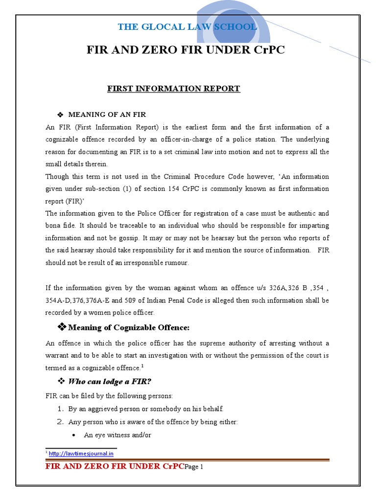 Understanding FIR and Zero FIR in CrPC | PDF | Criminal Procedure In ...