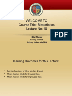 Welcome To Course Title: Biostatistics Lecture No: 10: Bilal Ahmed Hajvery University (HU)