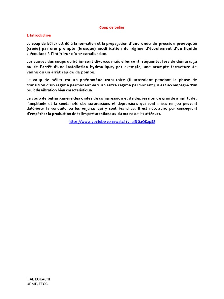 Hydraulique en Charge Coup de Bélier PDF Vagues Pression