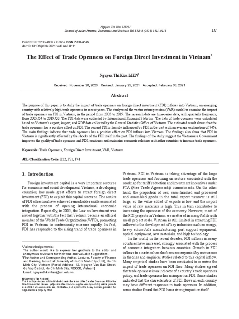 The Effect of Trade Openness On Foreign Direct Investment in Vietnam ...