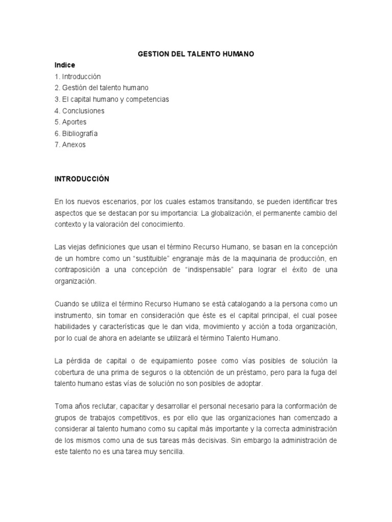 Introducción A La Gestion Del Talento Humano | PDF | Capital humano ...