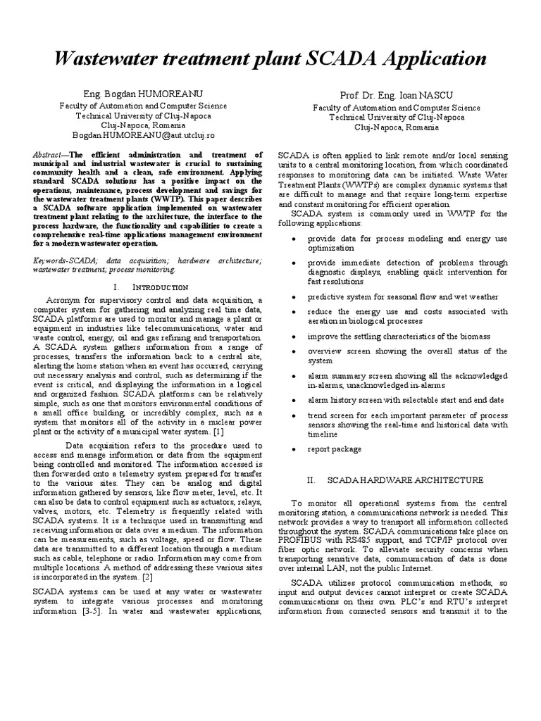Wastewater Treatment Plant SCADA Application PDF Scada Sewage