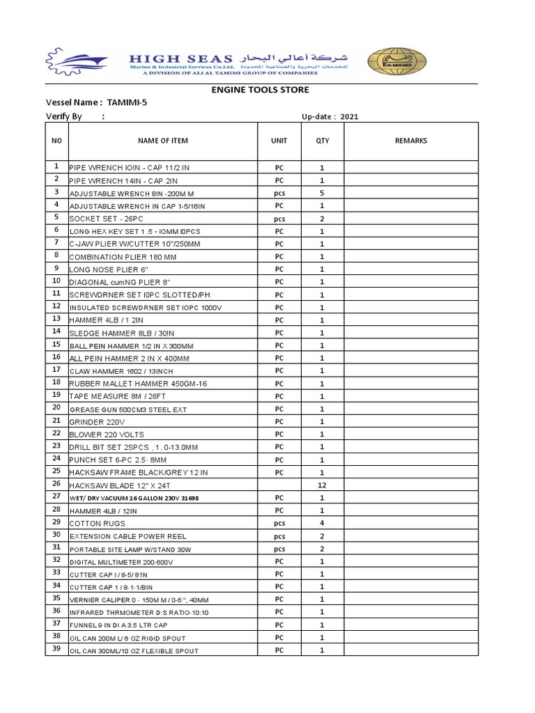 Engine Tools and Spare Parts Inventory | PDF | Manufactured Goods ...