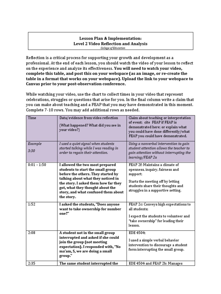 S Observation Video Reflection Spring 2021 1 1 | PDF | Applied ...