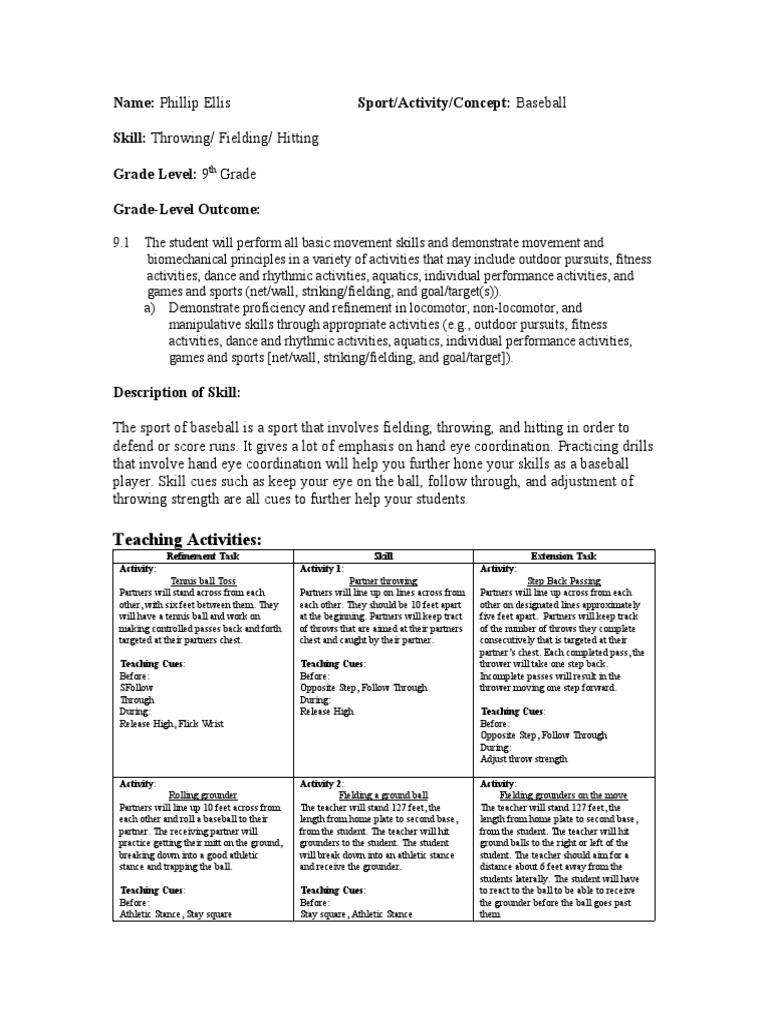 Baseball Skill Development PDF Batting (Baseball) Softball