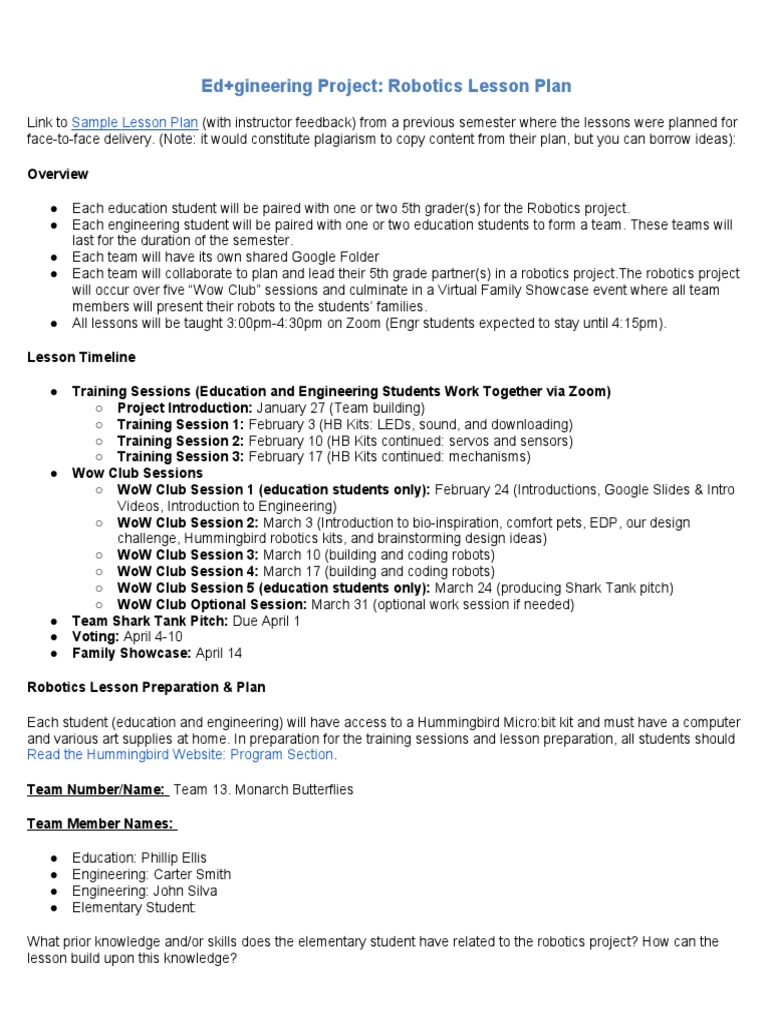 Ed+gineering Project: Robotics Lesson Plan | PDF | Brainstorming | Design