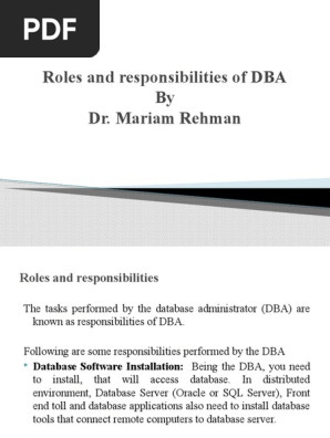 Roles And Responsibility | Pdf | Relational Database | Databases