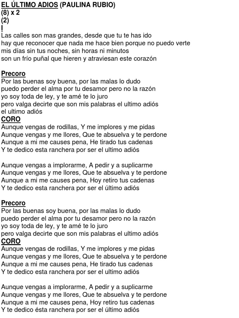 El Ultimo Adios Paulina Rubio Pdf