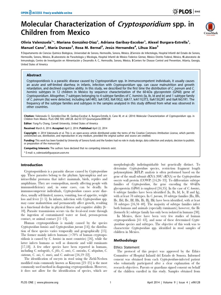 Molecular Characterization of Cryptosporidium SPP | PDF | Biology ...