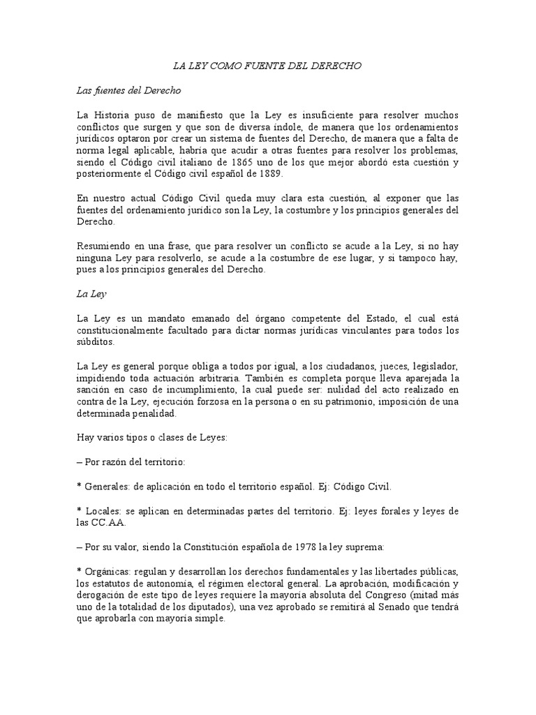 La Ley como Fuente del Derecho | PDF | Fuentes del derecho | Caso de ley