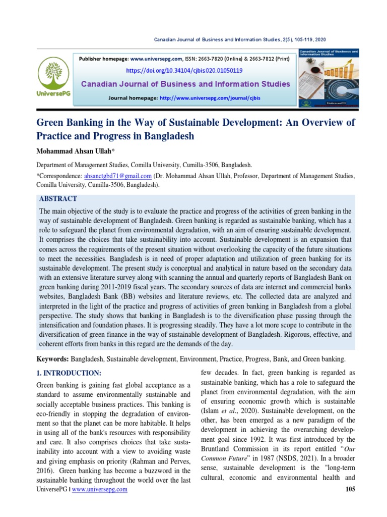 Green Banking in The Way of Sustainable Development - An Overview of ...