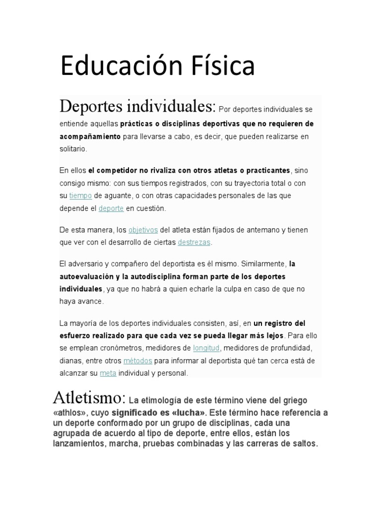 Clasificación de Deportes Individuales | PDF | Deporte del atletismo ...