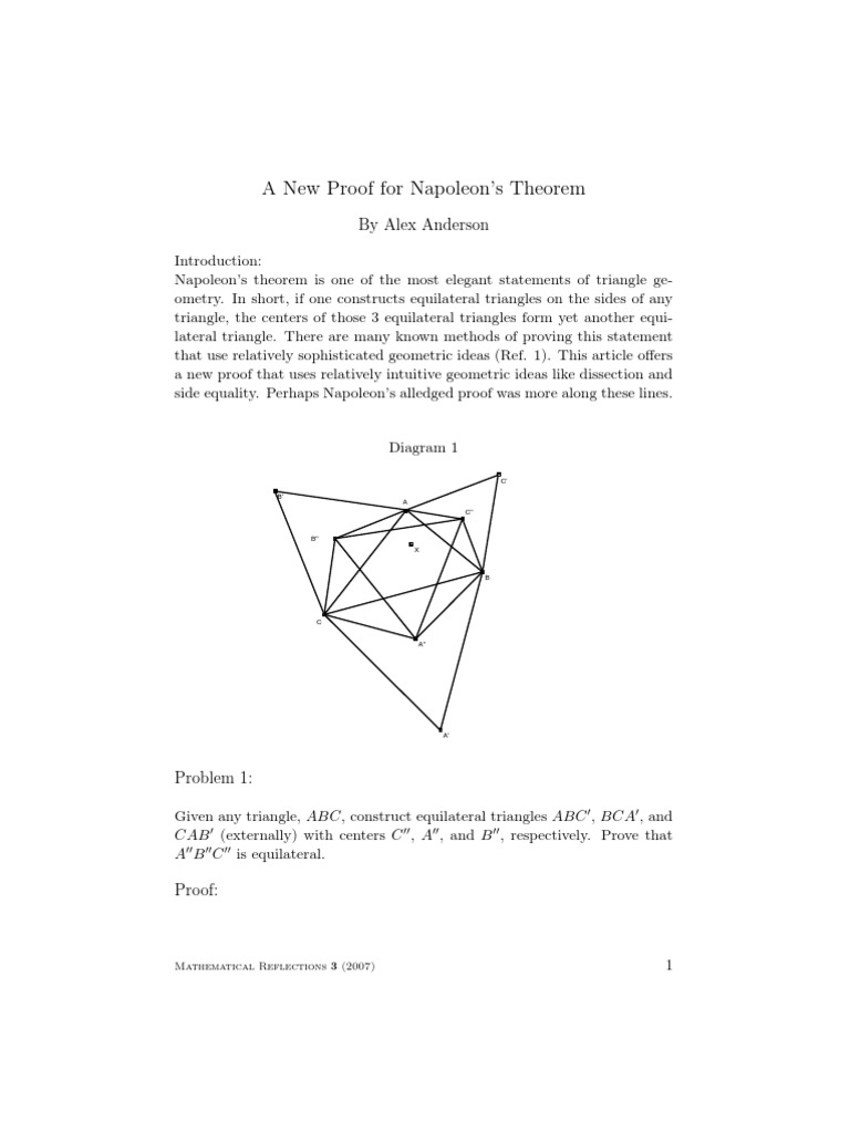 New Proof of Napoleon's Theorem | PDF | Mathematical Proof | Geometry