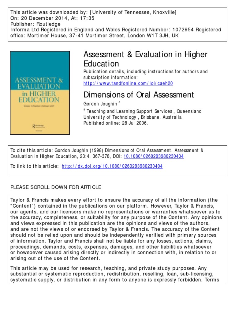 Dimensions of Oral Assessment Explained | PDF | Educational Assessment ...