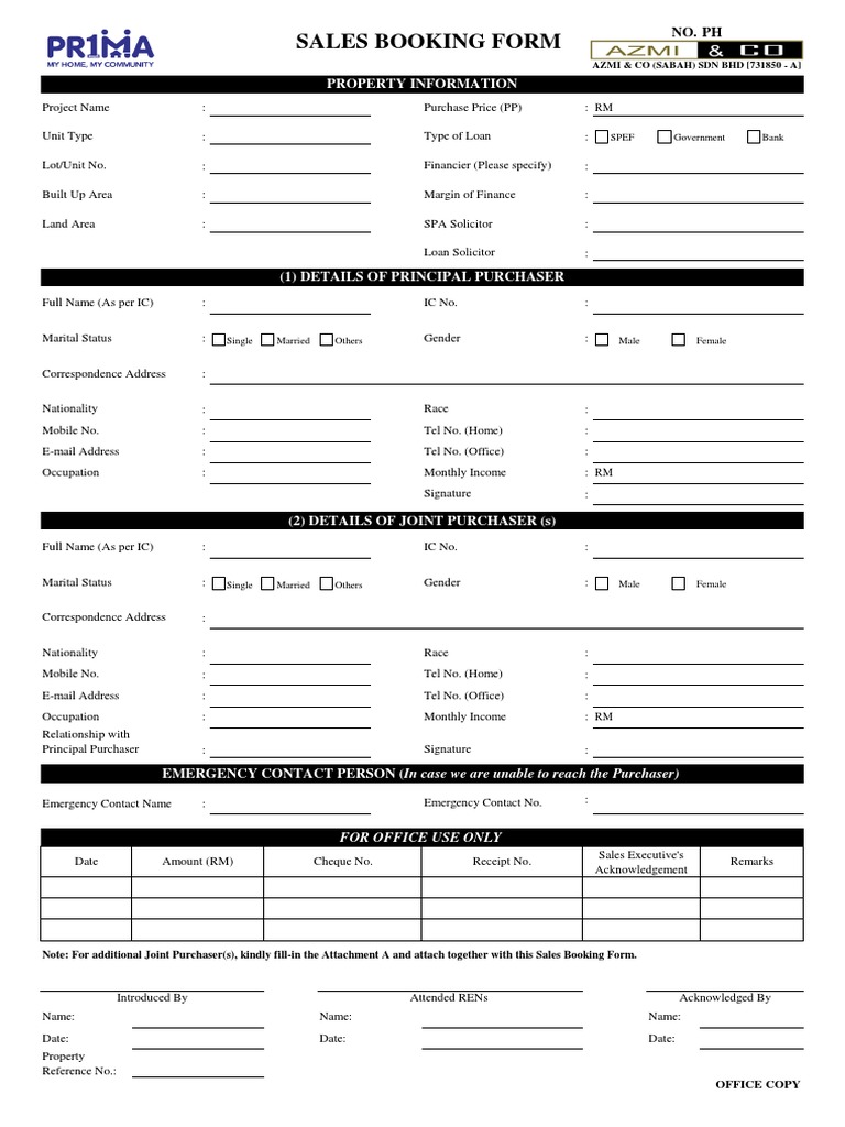 Property Sales Booking Form Template | PDF | Money | Banking