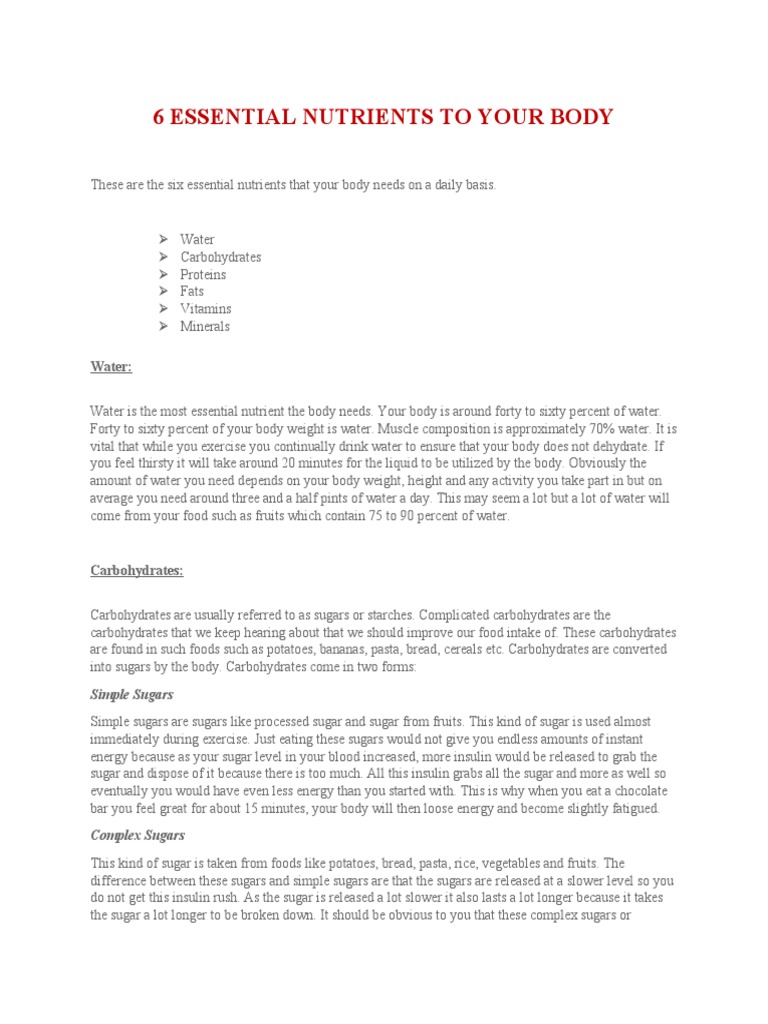 6 Essential Nutrients | PDF | Fat | Carbohydrates