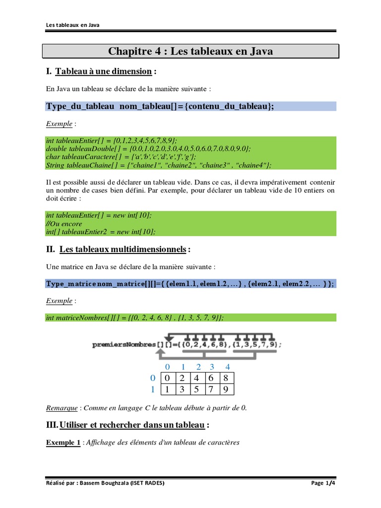 Chapitre 4 - Les Tableaux en Java | PDF | Java (Langage de ...
